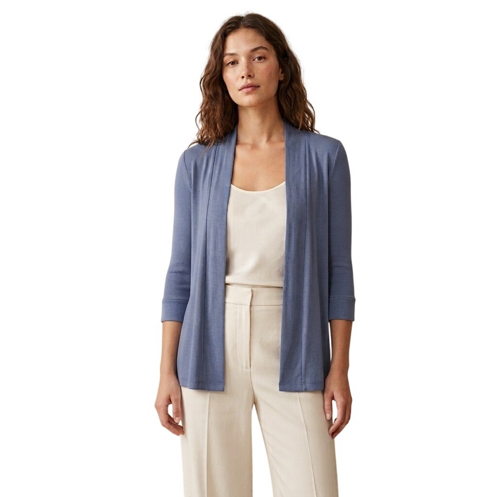 J.JILL Wearever Collection Open Front Cardigan Blue 3/4 Sleeve Medium